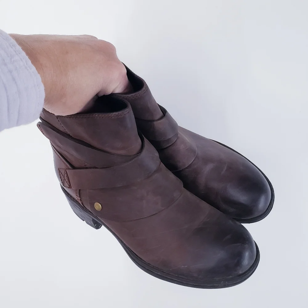 Brown Leather Ankle Boots with Wrap Strap - Picture 6 of 6